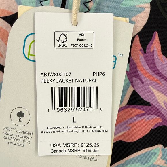 Billabong Peeky Wetsuit Jacket Nights In Paradise Sz Large Floral Zip Front Surf - Picture 7 of 10